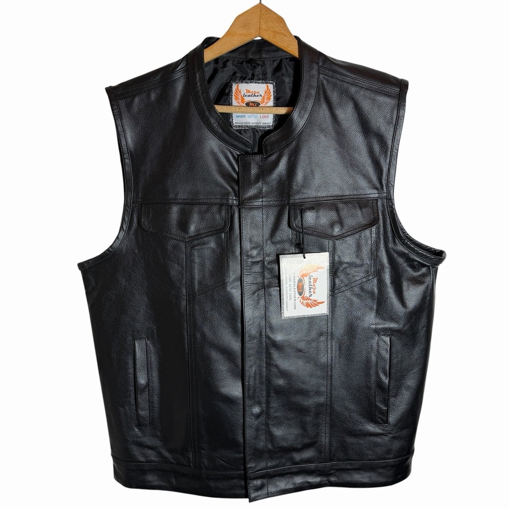 Mara Leather Black Leather Motorcycle Vest Men's XL Concealed Carry CCW